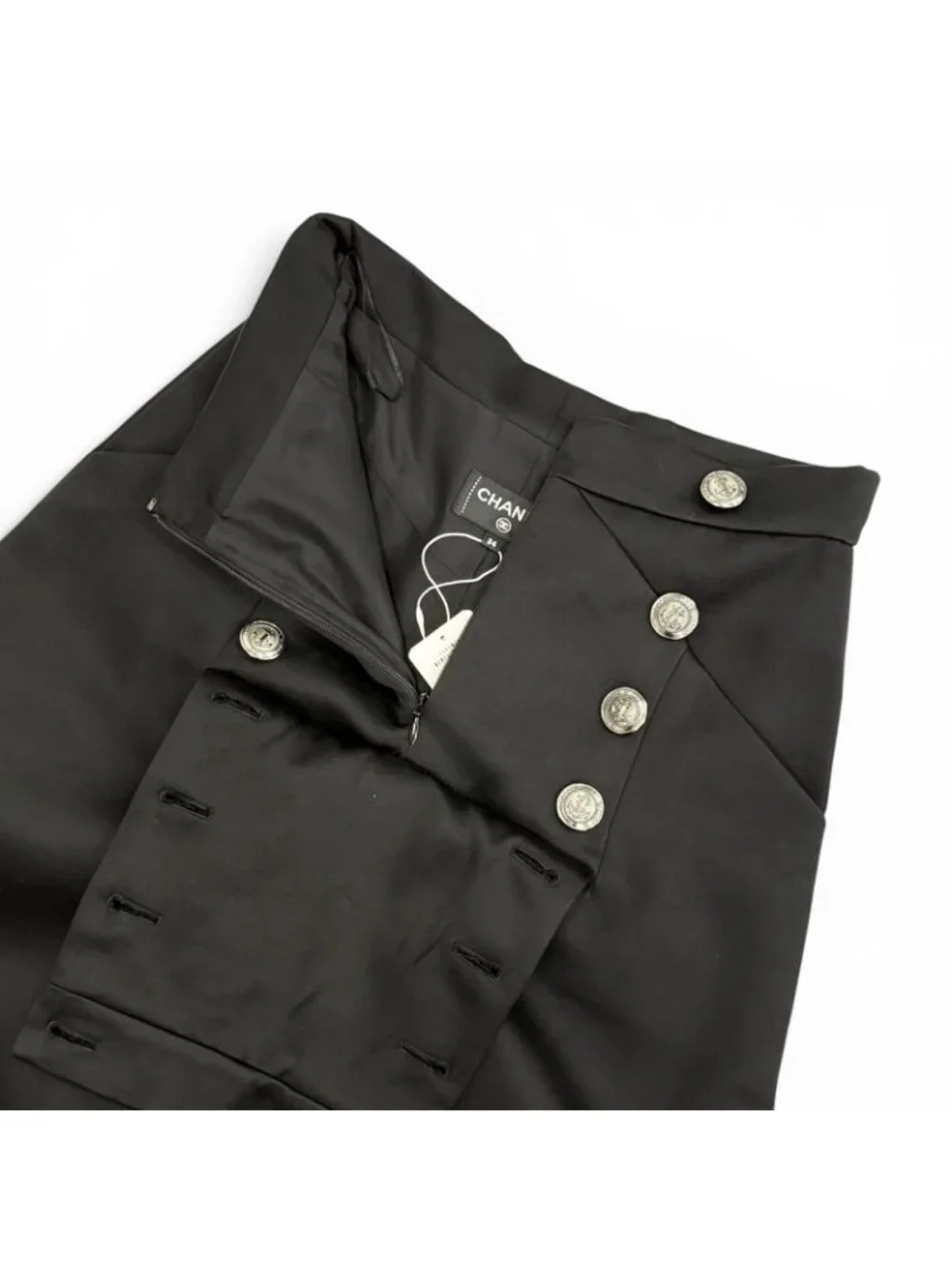 Chanel Cotton 100% CC Logo Anchor Button Wide Pants Black 34